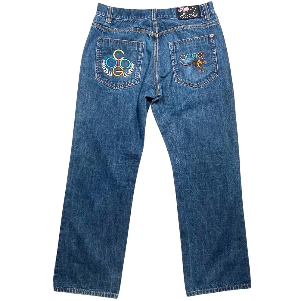 COOGI Australia Mens Jeans Embroidered Kangaroo Logo Y2K Hip Hop 36x31
